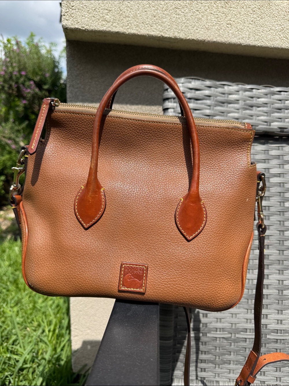 Dooney & Bourke Two-Tone Tan Pebbled Leather Satchel